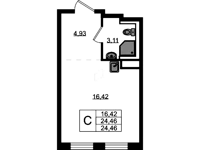 Квартира студия 24.46 м², 3/12 эт., ЖК «Новые Лаврики»